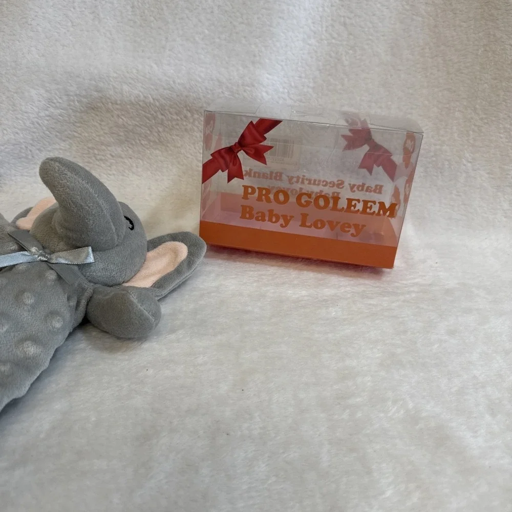 Pro Goleem Elephant Baby Lovey Security Blanket Gray Minky Dot Satin Trim